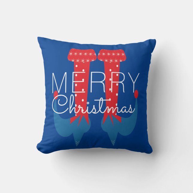 Christmas Elf Red Blue Script Snowflake Kissen (Vorderseite)