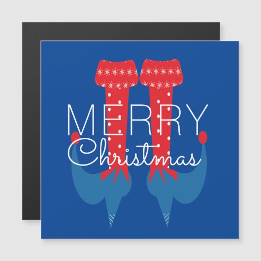 Christmas Elf Red Blue Script Snowflake Magnet (Vorne/Hinten)