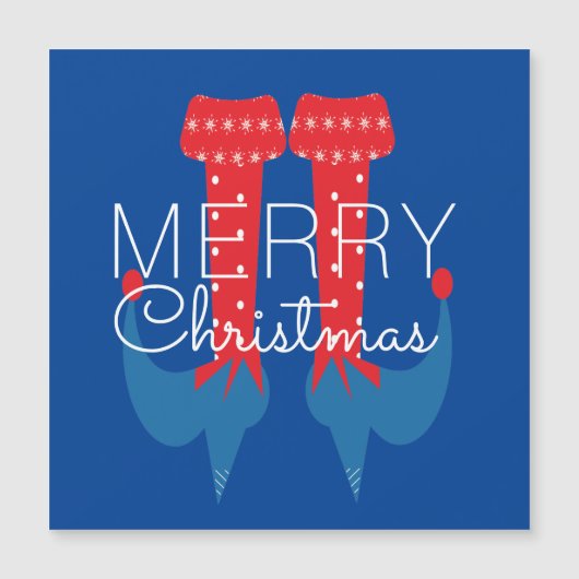 Christmas Elf Red Blue Script Snowflake Magnet (Vorderseite)