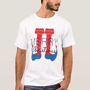 Christmas Elf Red Blue Script Snowflake T - Shirt