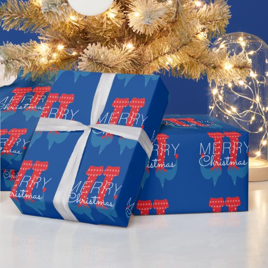 Christmas Elf Red Blue Script Snowflake Wrapping Geschenkpapier (Feiertage)