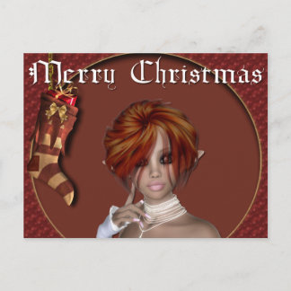 Christmas Elf - Redhead Design1 - Fantasy Postcard Feiertagspostkarte