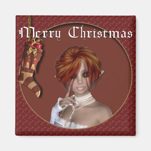 Christmas Elf - Redhead Design 1 - Fantasy Magnet (Vorne)
