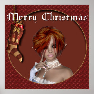 Christmas Elf - Redhead Design 1 - Fantasy Print Poster