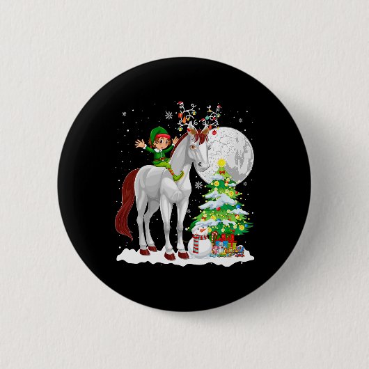 Christmas Elf Riding Reindeer Horse Snowman Xmas T Button (Vorderseite)