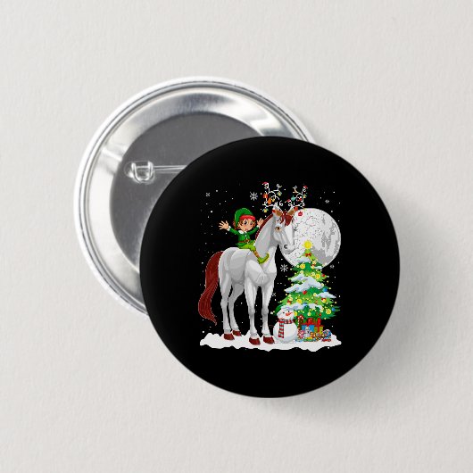 Christmas Elf Riding Reindeer Horse Snowman Xmas T Button (Vorne & Hinten)