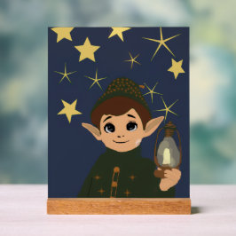 Christmas Elf Starry Night Acrylic Kids Room Acrylschild