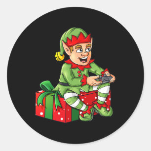 Christmas Elf Video Gamer Controller Boys Kids Xma Runder Aufkleber