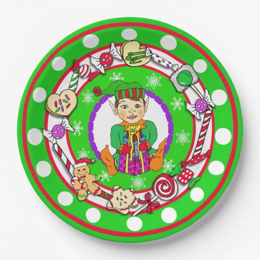 Christmas Elf Whimsical Candy Polka Dot Pappteller (Vorderseite)