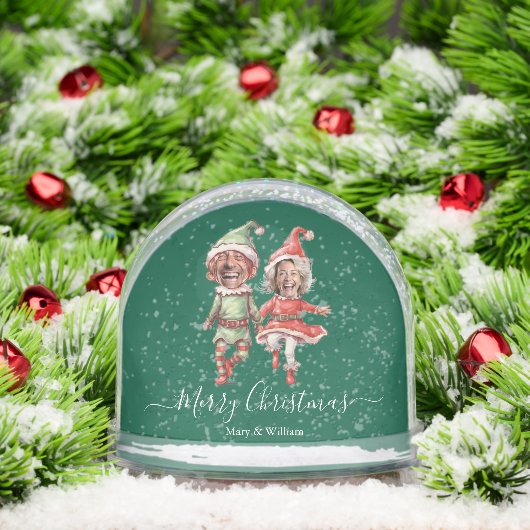 Christmas Elves couple 2 Photo Collage green Schneekugeln (Weihnachten)