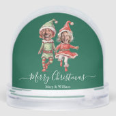Christmas Elves couple 2 Photo Collage green Schneekugeln (Rückseite)