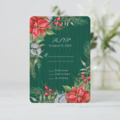 Christmas Emerald Green Poinsettia RSVP Karte (Stehend Vorderseite)