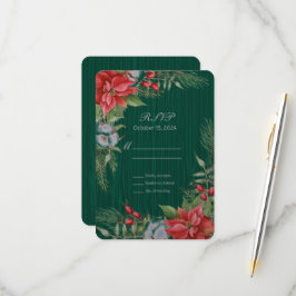 Christmas Emerald Green Poinsettia RSVP Karte