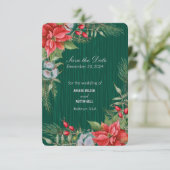 Christmas Emerald Green Poinsettia Save The Date (Stehend Vorderseite)