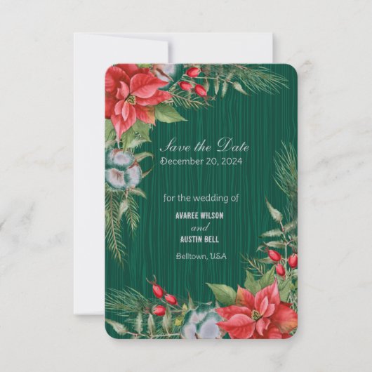 Christmas Emerald Green Poinsettia Save The Date (Vorderseite)