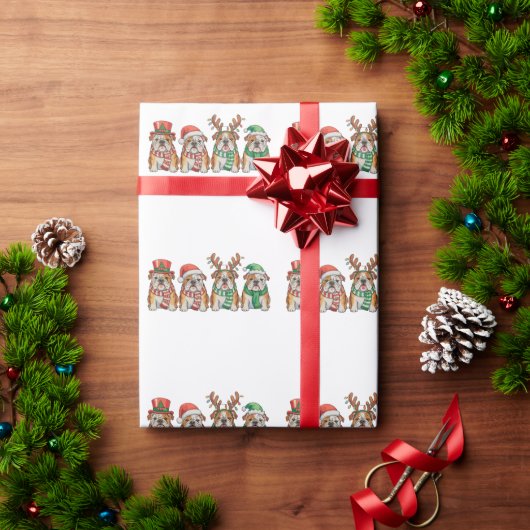 Christmas English Bulldog Dog Santa Hat Reindeer Geschenkpapier (Feiertagsgeschenk)