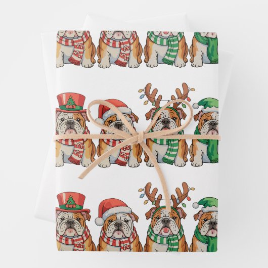 Christmas English Bulldog Dog Santa Hat Reindeer Geschenkpapier Set (Beispiel)