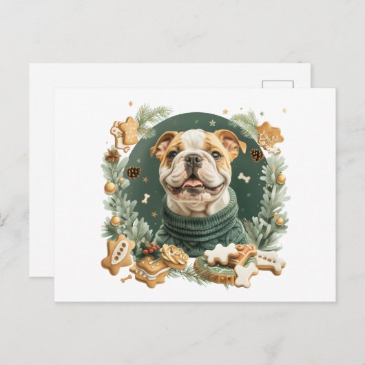 Christmas English Bulldog Feiertagspostkarte (Vorne/Hinten)