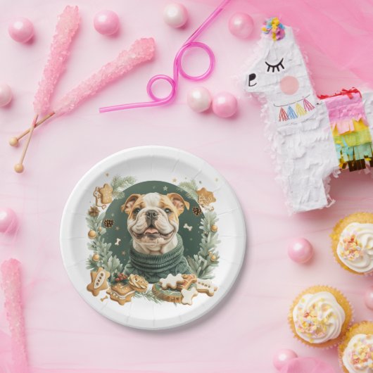 Christmas English Bulldog Pappteller (Party)
