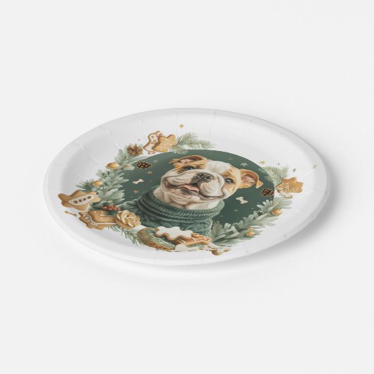 Christmas English Bulldog Pappteller (Schrägansicht)