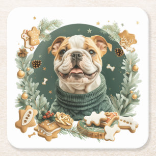 Christmas English Bulldog Rechteckiger Pappuntersetzer