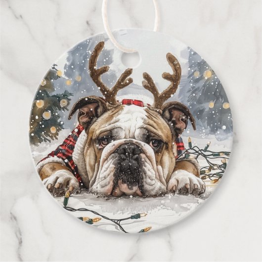 Christmas English Bulldog Reindeer Geschenkanhänger (Vorderseite)
