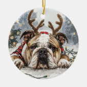 Christmas English Bulldog Reindeer Keramik Ornament (Vorne)