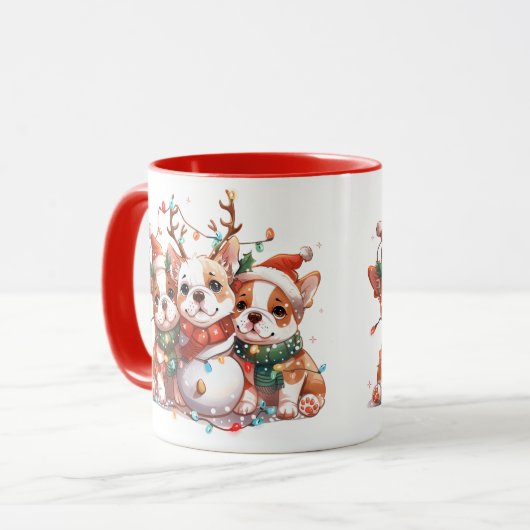 Christmas English Bulldog Reindeer Santa Tasse (Vorderseite Links)