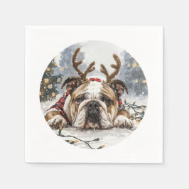 Christmas English Bulldog Reindeer Serviette