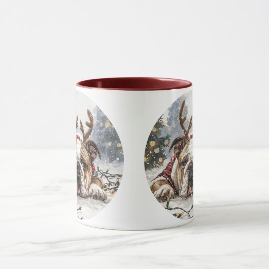 Christmas English Bulldog Reindeer Tasse (Zentrum)
