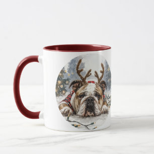 Christmas English Bulldog Reindeer Tasse