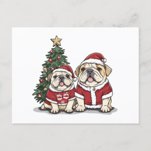 Christmas English Bulldog Weihnachtsmannmützen Feiertagspostkarte