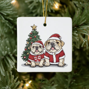 Christmas English Bulldog Weihnachtsmannmützen Keramikornament