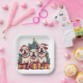 Christmas English Bulldog Weihnachtsmannmützen Pappteller (Party)