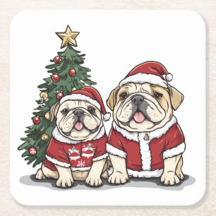 Christmas English Bulldog Weihnachtsmannmützen Rechteckiger Pappuntersetzer