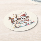 Christmas English Bulldogs Runder Pappuntersetzer (Angewinkelt)