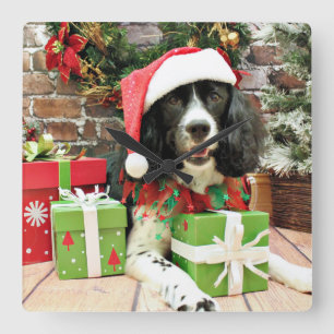 Christmas - English Springer Spaniel - Lucy Quadratische Wanduhr