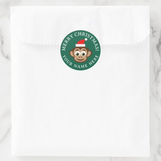 Christmas envelope seals with cute Santa monkey Runder Aufkleber (Tasche)