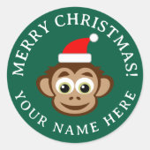 Christmas envelope seals with cute Santa monkey Runder Aufkleber (Vorderseite)