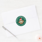 Christmas envelope seals with cute Santa monkey Runder Aufkleber (Umschlag)