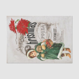 Christmas Ephemera Ad Niedlich Girl Puppy Decoupag Seidenpapier