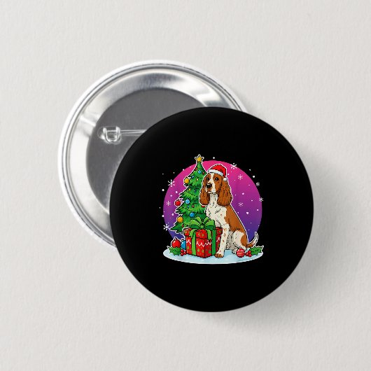 Christmas Er Spaniel Santa Hat Xmas Men Women Button (Vorne & Hinten)