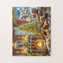 Christmas Eve Golden Retriever Cozy Fireplace  Puzzle