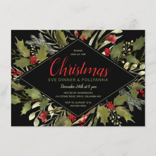 Christmas Eve Party Watercolor Vintag Holly Einladung