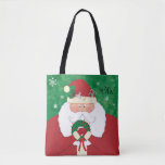 Christmas Eve Santa Monogram Tasche<br><div class="desc">In diesem Weihnachtstotenbeutel befindet sich ein Jolly Santa mit einem Kranz mit rotem Bug und einer schlafenden Maus,  grüne und rot gestreifte Bonbons und festlicher Heiliger mit Beeren,  die in seinem Hut versteckt sind. Personalisieren Sie mit Ihrem eigenen Monogramm. Entworfen von der Künstlerin Susan M Coffey.</div>