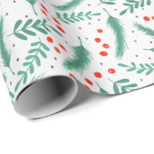 Christmas Evergreen Boughs Red Holly Berries Geschenkpapier (Rolleneckpunkt)