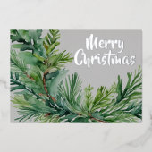 Christmas Evergreen Branch Folien Feiertagskarte (Vorderseite)