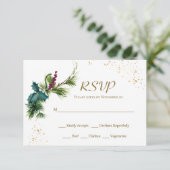 Christmas Evergreen Holly Winter Wedding RSVP Card (Stehend Vorderseite)