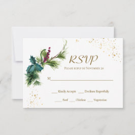 Christmas Evergreen Holly Winter Wedding RSVP Card