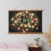 Christmas Evergreen Lighted Wreath Joy Wandteppich Mit Holzrahmen (Schlafzimmer)